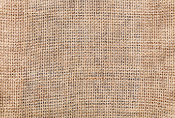 Burlap, canvas fabric texture background. Top view. Copy space.