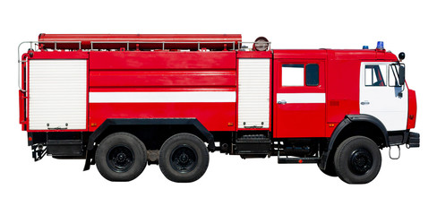 Fire rescue vehicle. Big red rescue car of Russia, isolated on white.