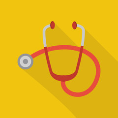 stethoscope icon in flat style with long shadow, isolated vector illustration on yellow transparent background