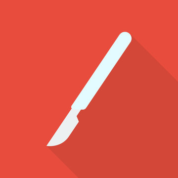 scalpel icon in flat style with long shadow, isolated vector illustration on red transparent background