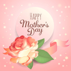 Mother s day greeting card with beautiful garden rose and leaves.