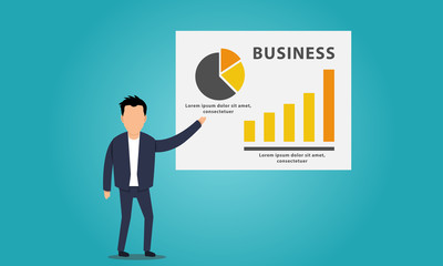  business man character,presentation chart board,business concept
