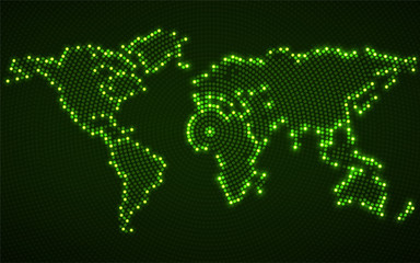 Abstract world map with glowing radial dots