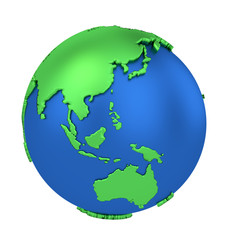 Earth globe with green continents isolated on white background. World Map. 3D rendering illustration.