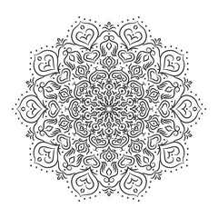 Vector mandala drawn with black lines. Ethnic ornate background.