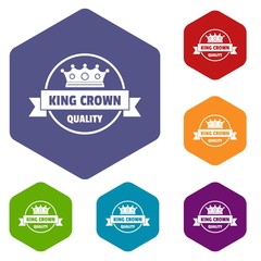 Crown award icons vector colorful hexahedron set collection isolated on white 