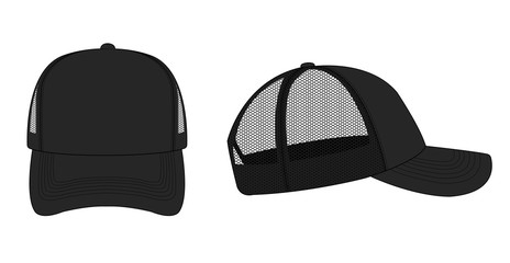 trucker cap / mesh cap template illustration (black) - obrazy, fototapety, plakaty