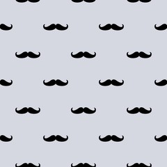 Seamless vector pattern, background or texture with black curly vintage retro gentleman mustaches on gray background.