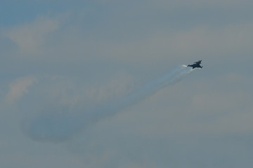 A fighter aircraft flying for display