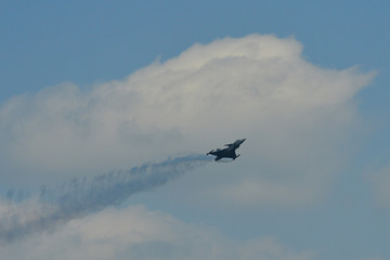 A fighter aircraft flying for display