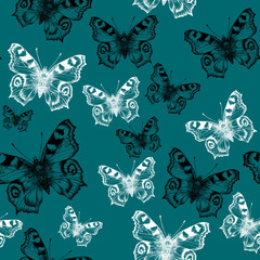 hand drawn seamless pattern with butterflies