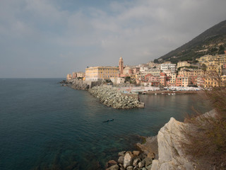 Fototapeta na wymiar view of the calm Ligurian sea, Genoa Nervi area, one of the most beautiful places in Liguria
