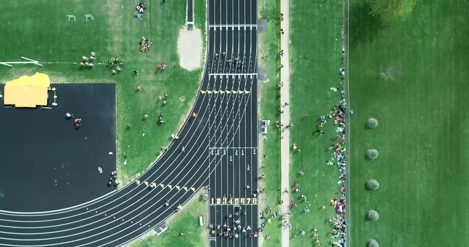 High School Track Meet.  Race Shot With Drone At 60fps