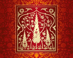 wedding card design, paisley floral pattern , India	