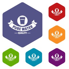Quality pure water icons vector colorful hexahedron set collection isolated on white 