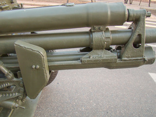 Soviet 57-mm anti-tank gun (ZiS-2) used during World War II.   Cradle and hydraulic recoil...