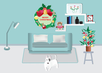 Christmas design elements in living room.