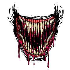evil fanged jaw with dripping blood - obrazy, fototapety, plakaty
