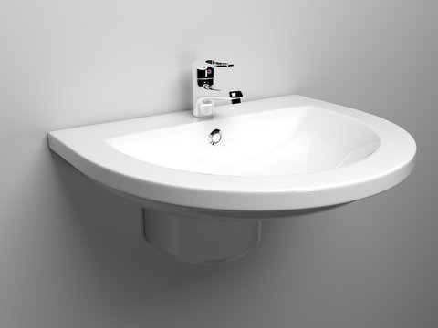 White Bathroom Sink With Chrome Faucet