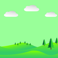 Summer landscape with hills and pine trees. Eco-friendly concept ideas. Concept for fresh air. Vector graphic illustration.