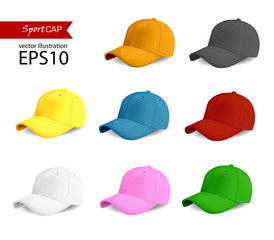 set of baseball cap different color  white background vector illustration