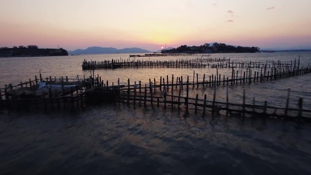 A sunset view of the sea, sacheon sil-an sunset, Korea, drone shot