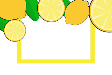 Yellow Lemon and leaf with frame on white background