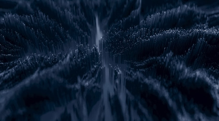 Microscopic closeup concept of small cubes with monochrome colors, coft focus on the background. Large amount of square grayscale columns. 3d rendering