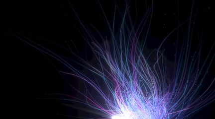 3d rendering abstract geometric background. Blue pink lighting lines with glow. Virtual reality, futuristic neon light.