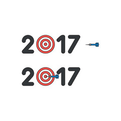 Vector icon concept of 2017 with bulls eye and dart in the center.