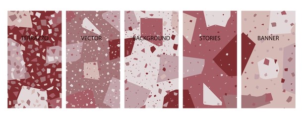 Social media stories banners set, story,terrazzo texture templates for cover, flyier, brochure, vector trendy backgrounds collection.