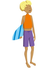 Surfer boy/ Illustration cartoon handsome teen boy with a surfing board