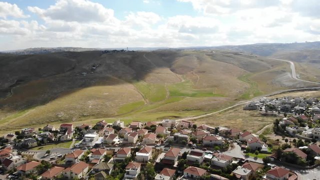 Jewish settlement Close to the desert Aerial view Drone shot of Houses Close to the desert in Israel city of Maale adumim