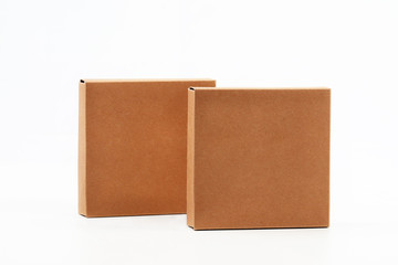 Square recycle cardboard boxes isolated on white background