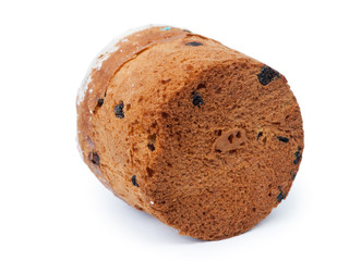 Easter cake with raisins and white cap made of icing and colored powder isolated