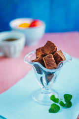Chocolate marshmallows in a glass vase
