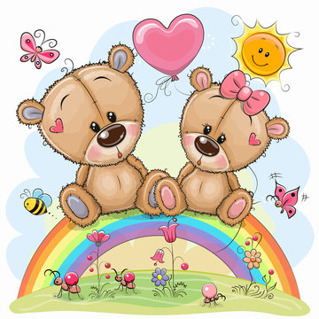 Cartoon Bears are sitting on the rainbow