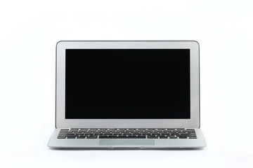 Fototapeta premium Blank screen laptop on white table isolated on white background