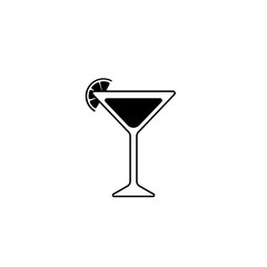 Black Silhouette of a Martini glass with slice of lime or lemon. cocktail icon