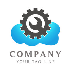 cloud logo with circle gear on it and garage equipment
