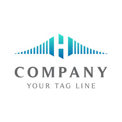 Fototapeta premium the logo of the letter H with a building that rises from top to bottom