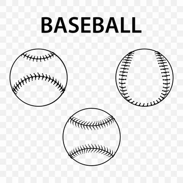 Set of silhouettes of baseball balls on transparent background. Baseball sports concept, baseball ball icon.