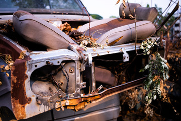 Useless, worn out rusty parts of used car