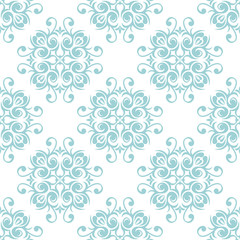 Floral seamless blue pattern on white background