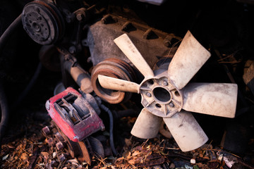 Useless, worn out rusty parts of used car