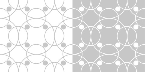 Compilation of geometric seamless backgrounds. White and gray pattern with circles