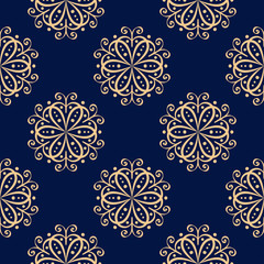 Floral seamless pattern. Golden design on deep blue background