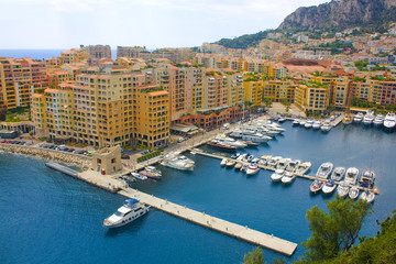 Fototapeta na wymiar View on Fontvieille and Monaco Harbor