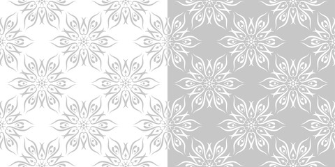 Floral seamless patterns. Gray and white backgrounds compilation
