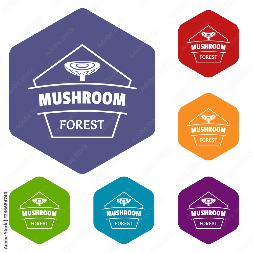 Wall mural mushroom forest icons vector colorful hexahedron set collection isolated on white